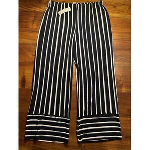 Chicos Travelers Black Purple Painted Stripe Pull On Pants Sz 12/14 R - NEW